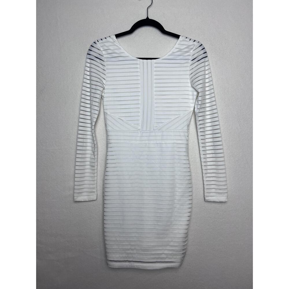 Charlotte Russe White Long Sleeve Striped Mini Dress Size Small Open Back